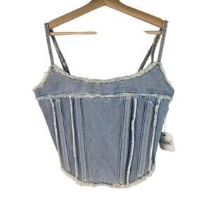NWT Altar'd State Women's Size M Frayed Hem Light Wash Denim Corset Top $69.95